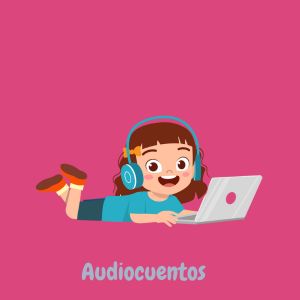 dibujo de niña tumbada en el suelo escuchando por auriculares y utilizando ordenador