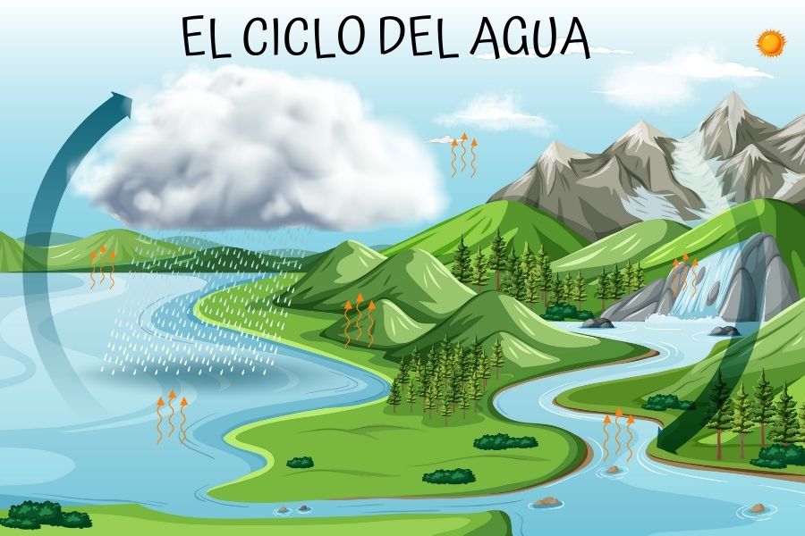 dibujo con esquema del ciclo del agua