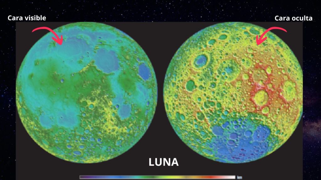 Fotgrafía en color de la NASA de las dos caras de la luna