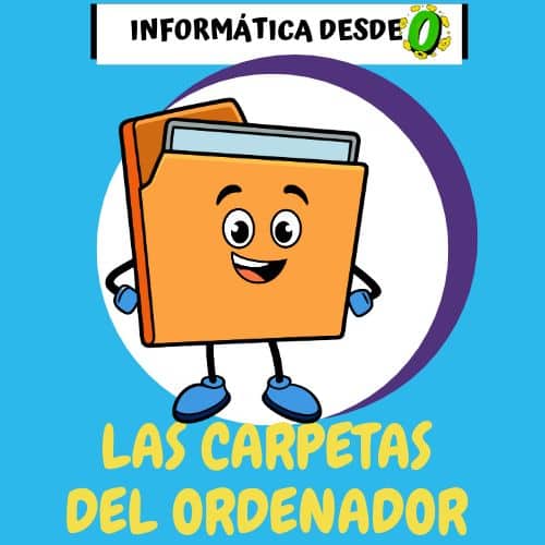 Dibujo de una carpeta sonriente, con brazos y piernas sobre fondo azul para explicar a los niños cómo crear carpetas en el ordenador