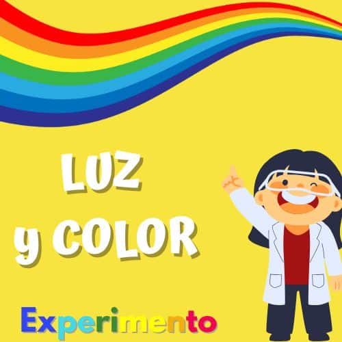 dibujo infantil de niña señalando un arcoíris para indicar luz y color