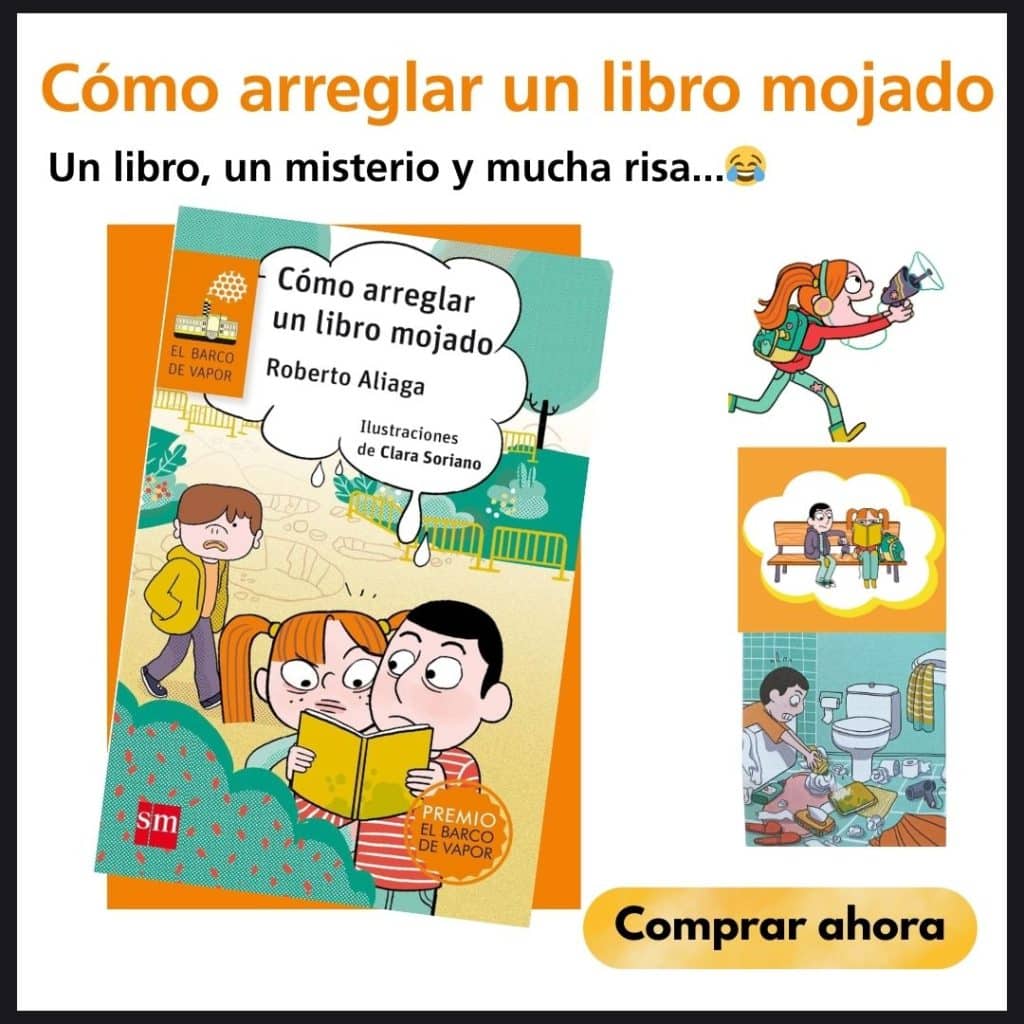 portada de libro infantil con dibujo de una niña y un niño en un parque leyendo un libro con cara de sorpresa. Al fondo otro niño les mira